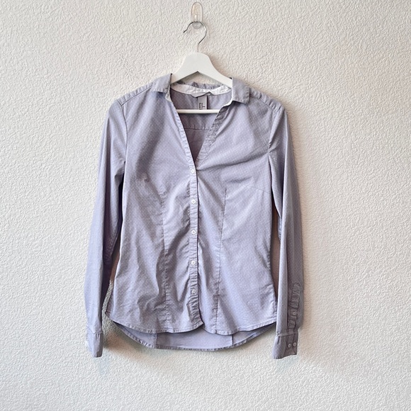 H&M Size 10 Women’s Light Gray Button Down Long Sleeve Shirt White Polka Dots - Picture 1 of 7
